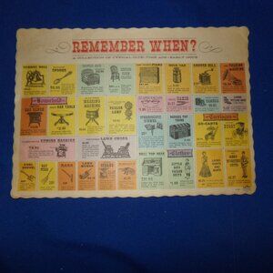 Vintage "Remember When" Diner Style Paper Placemat - Antique Advertisements